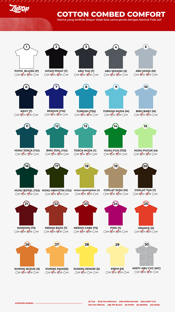 katalog warna kaos