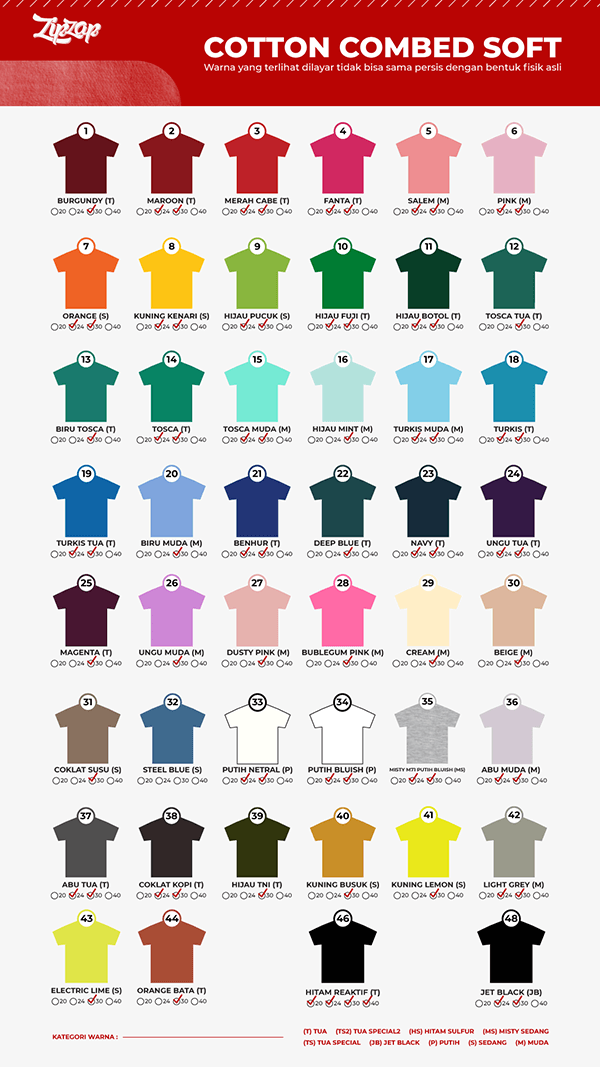 katalog warna kaos