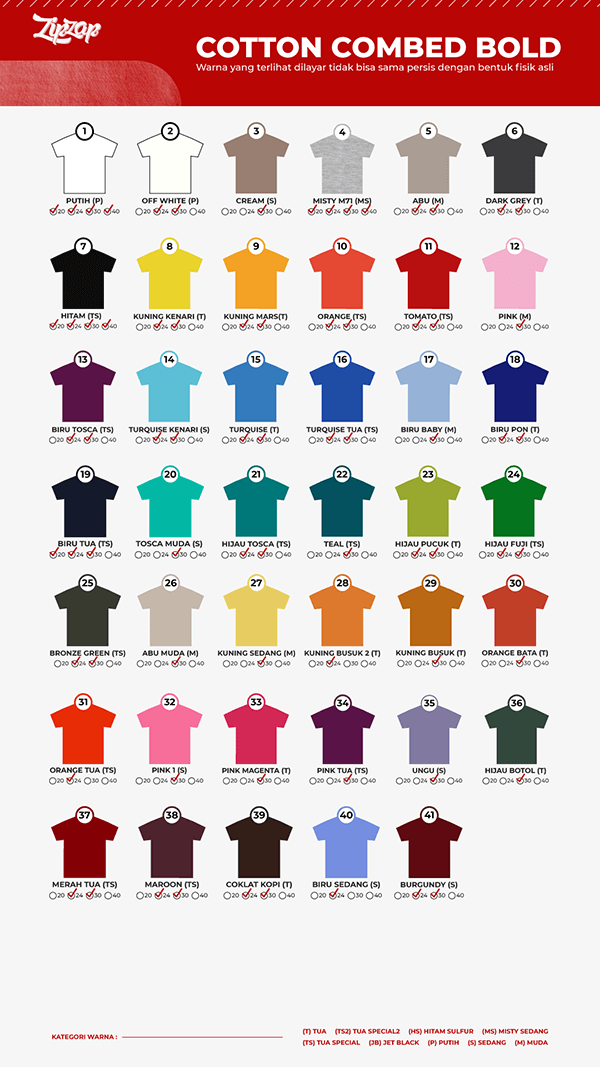 katalog warna kaos